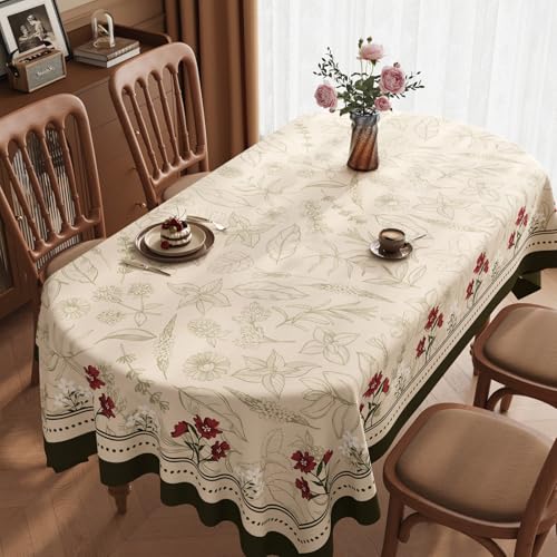 Surwin Mantel Hule Mesa, Flores Elegantes Oval Mantel Antimanchas Manteles de PVC Oval manteles Mesa Impermeable, Ropa Mesa Camilla Lavable para Cocina Comedor Fiestas (Hojas,90x140cm)