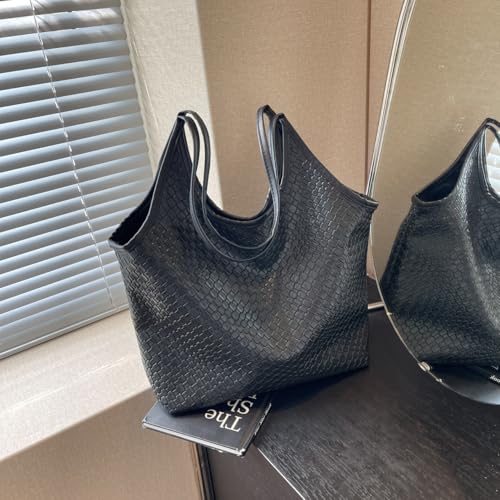 Image of Leather Tote Bag for Women Top-handle Shoulder Bag, Leather Woven Beach Bag Hobo Bags Soft Vegan Crossbody Handbag Underarm