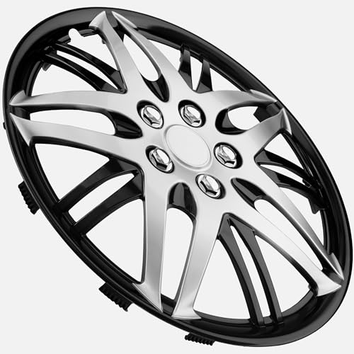 Image of LYDS Superstar Black & Silver Universal 15 inch Premium ABS Hubcap Wheel Cover Replacement Set of 4 - KWC-15C-BLK