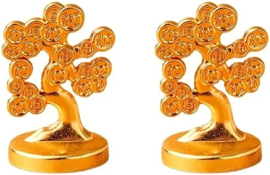 ABBASALI Pack Of 2 Small Decorative Money Tree Made of Metal with a Golden Plating, Serving As a Charm for Good Luck,Wealth,Health &Success. It'S an Ideal Choice for The Office, Living Room