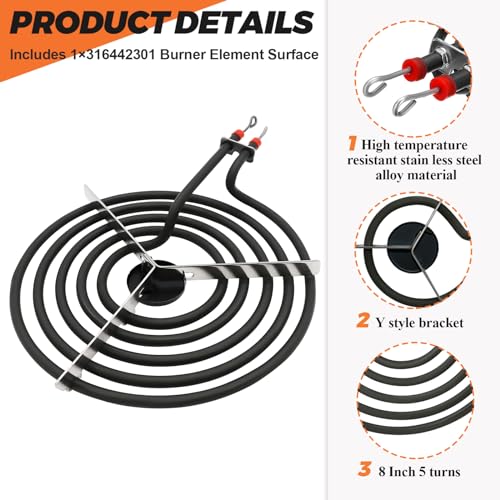Beaquicy 316442301 Mp26Ya Electric Burner Replacement (8''Coil Range Cooktop Stove,5 Turns) - Surface Burner Heating Element 316442301 Suitable For Whirlpool, Frigidaire thumb #1