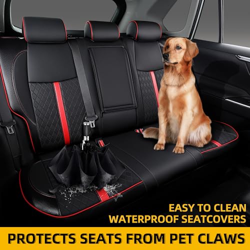 OURPLOT Custom Fit Rav4 Seat Covers for 2019-2025 Toyota RAV4 Gasoline, Compatible with LE, XLE, XLE Premium, Limited, Waterproof Leather Full Set, Fit Like a Glove, Airbag Compatible - Black+Red by OURPLOT - Used condition - Image 4