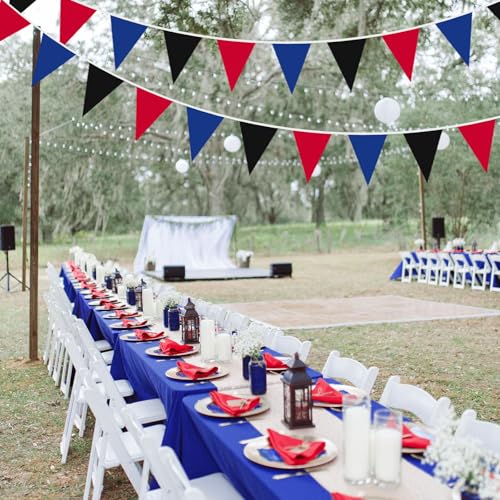 40Ft Red Blue Black Fabric Bunting Banner Pennant Hanging Party Decorations Cotton Triangle Flag Garland for Boys Men Graduation Spider Theme Hero Halloween Gender Reveal Birthday Baby Shower Decor by QIUBETER - Used condition - Image 6