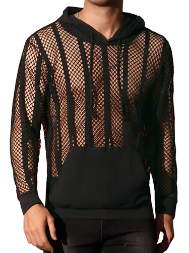 Lars Amadeus Mesh Hoodies for Men's Long Sleeves See Through Shirts Sheer Mesh Tops