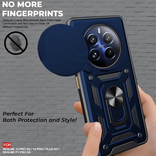 Image of Luxe Back Cover for Realme P2 Pro 5G | D10 Tough Armor | Sliding Camera Shield | 360 Protection | Kickstand Ring Holder | Military-Grade Shockproof Bumper