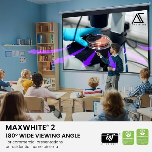 Image of Akia Screens 100 Inch Pull Down Projector Screen, Manual Retractable 16:9, 8K / 4K HD & 3D Ready, Ceiling or Wall Mount, Auto Locking White Indoor Projection Screen for Home Theater, Office, AK-M100H1