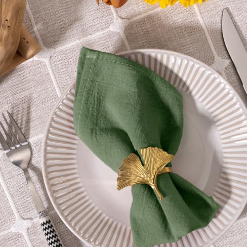 Image of MLMC 4 Pack Olive Green Cloth Napkins Rustic Washable Cotton Linen Napkins Set of 4 17 inchx17 inch Reusable Dinner Napkins Cloth for Wedding Party Gatherings Decor