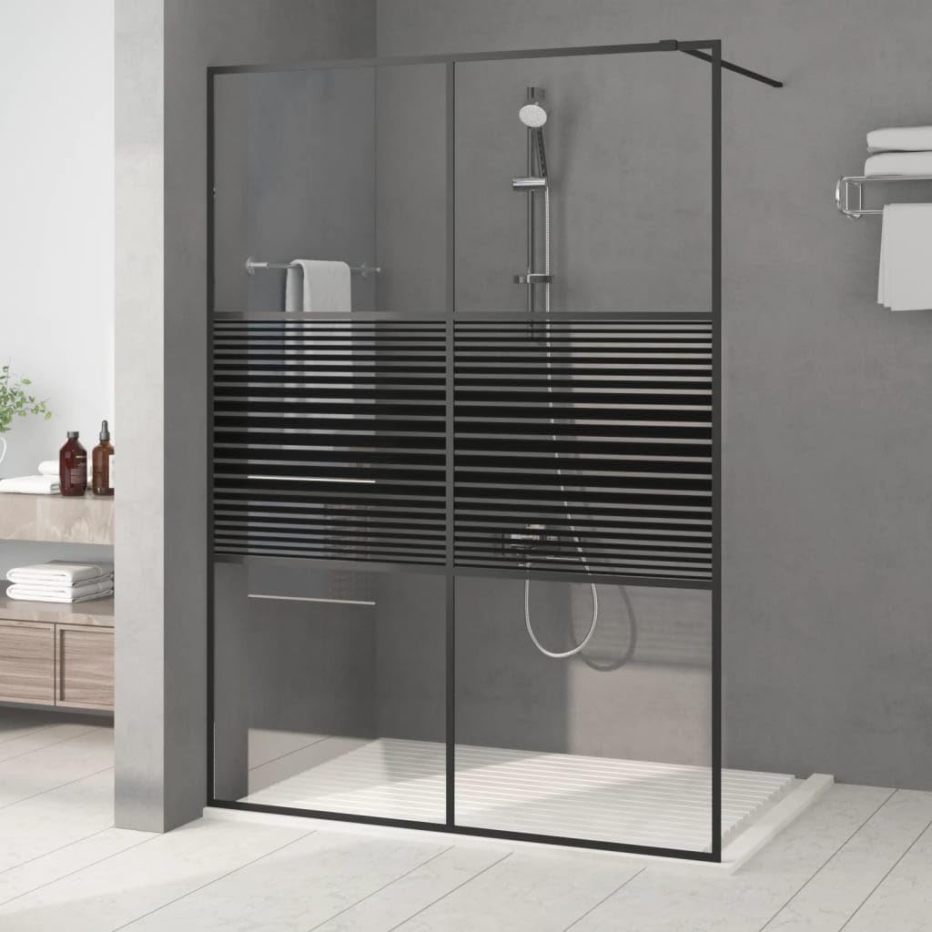 Mampara de ducha de cristal templado transparente de 140 x 195 cm con marco de aluminio negro, panel lateral ajustable, protección contra salpicaduras para ducha a ras de suelo, divisor para