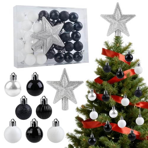 Weihnachtskugeln, 32 Stücke Schwarz und Weiß Christbaumkugeln...