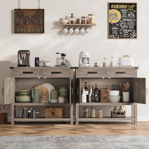 GarveeHome Farmhouse Entryway Table with 2-Door & 2 Drawers, Wood Console Table with Storage, Coffee Bar Cabinet, Sofa Tables Buffet Sideboard for Kitchen, Hallway, Dining, Living Room-Grey
