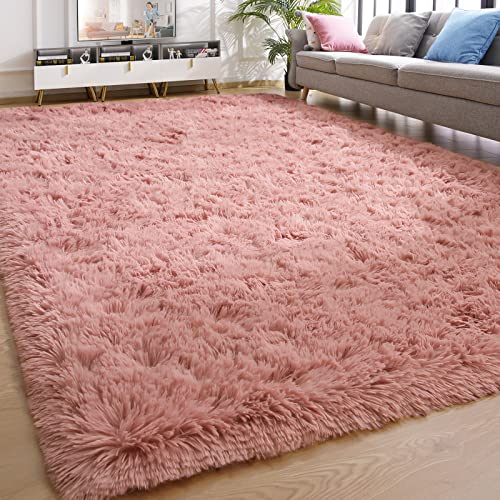 Yj.gwl Soft Blush Rug For Girls Bedroom, Cute Fluffy Rug For Kids Teens Room, Shag Plush Area Rug For Living Room, Kawaii Furry Nursery Rug For Baby's Toddler's Room Home Decor Carpet, 3 X 5 Feet #TOP19