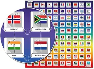 100 PICS Flags Jigsaw Quiz | Family Puzzle + Fun Quiz | 1-8 Players | Large Table Game | 45 Minutes Playing Time