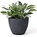 Flower Pots Indoor Outdoor Planter - 8.6 Inch Resin Planter with Drainage,Modern Plant Pot, Speckled-Black