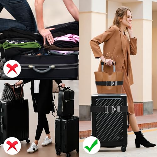 Image of 2-in-1 Luggage Straps for Suitcases Travel Belt Luggage Straps Add a Bag Adjustable Suitcase Straps Over Handle Travel Belt for Carry On Bag with Alloy Buckle Elastic Belt Travel Essential Accessories