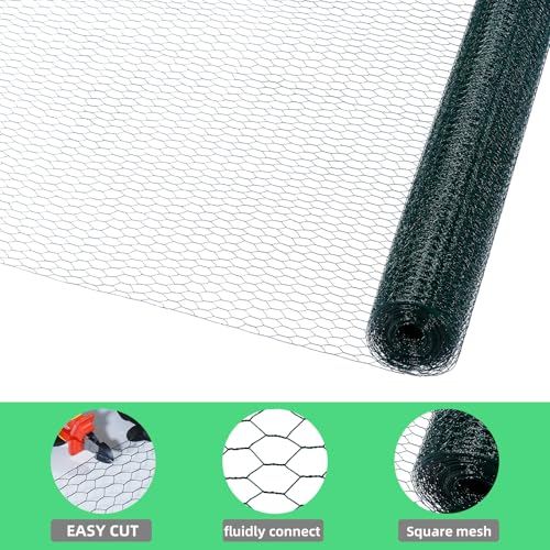 CCLIFE Hühnerzaun Geflügelnetz , Maschenweite 45 mm , Höhe 100 cm , Länge 15/25/50 m , PVC-Beschichtet Grün