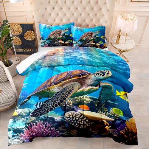 Edredón de tortuga marina con 2 fundas para cama juvenil 2
