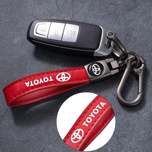 Image of Leather Car Keychain Key Ring for Men and Woean, Key Fob Car Accessories Family Present(red)