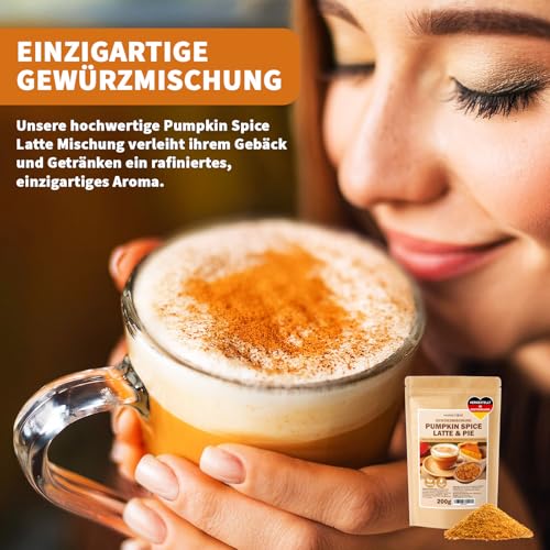 MARKETIFAR Pumpkin Spice Latte - 200g Pumpkin Spice Gewürz - Gewürze mit Zimt, Muskatnuss, Orengenschalen und mehr - Ideal für Torten, Kekse und Getränke - Vegan und Glutenfrei