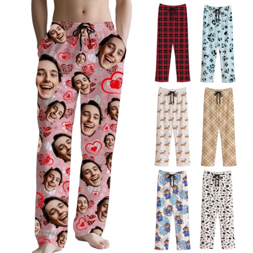 Tingwei Personnalisable bas de pyjama homme Personnalisée Pantalon de nuit drôle avec photo visage ou texte Ensemble couple pyjama original Cadeaul pour femme