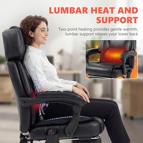 Image of HOMCOM Massage Office Chair with Lumbar Heat, Ergonomic Executive Desk Chair with Adjustable Headrest, 6 Points Vibration, High Back, Reclining, Padded Armrests, Footrest, PU Leather, Black