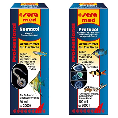 sera med Professional Nematol 50 ml - Arzneimittel für Fische gegen Fräskopfwürmer, Haarwürmer und andere Nematoden & med Professional Protazol 100 ml - Arzneimittel gegen einzellige Hautparasiten