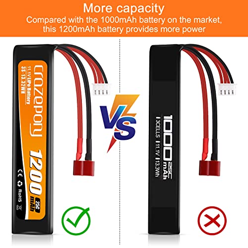 Crazepony Airsoft Battery 11.1V 1200mAh Rechargeable 3S LiPo 25C Hobby Battery with T-Plug & JST XH Connector for Airsoft Model Rifle - Thumbnail 6