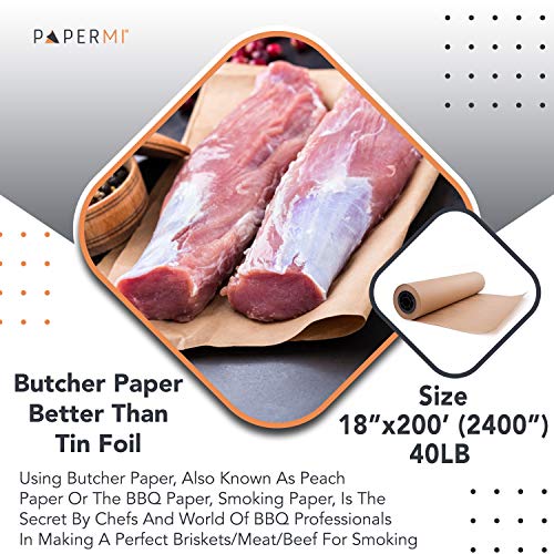 Brown Butcher Paper Kraft Paper Roll Wrapping Paper For Beef Briskets, Bbq Meat Smoking Usa Made, All Natural Food Grade, Unbleached, Unwaxed, Uncoated Sheet ((18” X 200’ (2400”))…) #TOP2