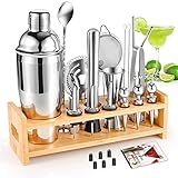 FREOIHETI 30 Piece Cocktail Shaker Set, Cocktail Bartender Kit Bar Drink Tool Set with Stylish Bambo