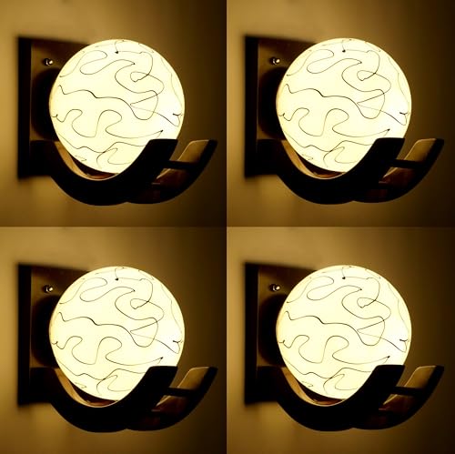 Image of Traditional Indoor Wall Light Wall Lamp Wood Light for Home Decoration,Living Room,Indoor Outdoor (Brown) Globe Shape Wooden 5 to 80 Watts E27 Holder(Bulb not Included) Pack of 4