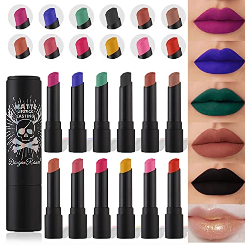 12 Pcs Vintage Hydrating Matte Lipstick Set, Long Lasting Dark Color Silk Finish Black Lipsticks Vivid Vampire Lipcolor Makeup For Party, Masquerade, Cosplay, Halloween Makeup #TOP8