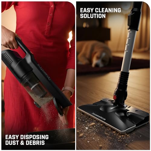 Image of DOMESTICA Trio Sweep Vacuum Cleaner for Home Use Wet and Dry | 3 in 1 Vacuum, Handheld, Mop Modes | 15KPA Strong Suction, Ultra Slim Foldable Head, Low Noise Design | 400ml Water Tank, Corded | Black