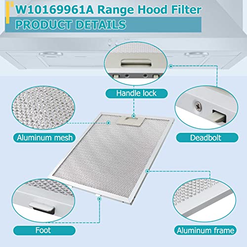 Upgraded W10169961A Range Hood Grease Filter, Compatible With Whirlpool, 12 X10.5 X0.35 Inch (Lxwxh) Standard Size 3-Layer Aluminum Mesh Range Hood Filter, 1Pcs #TOP1