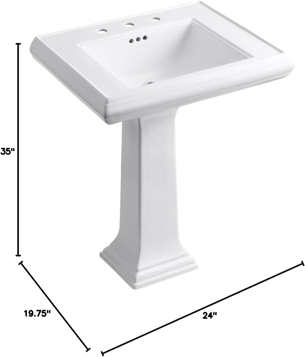 KOHLER Memoirs® Classic 27" pedestal bathroom sink with 8" widespread faucet holes