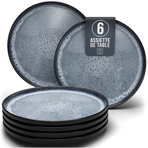 Assiettes Service de Table: Ensemble de 6 grandes assiettes en grès Ibiza - élégantes, compatibles lave-vaisselle et micro-ondes - Service vaisselle 6...
