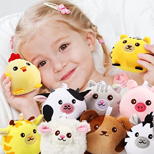 Mini Decompress Farm Stuffed Animals Plush 9 Pcs Colorful Adorable Jungle Animals Bulk Easter Egg Fillers Birthday Xmas Party Decor, 3.15 Inch #TOP4