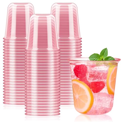 Jycnolm 50 Pcs Pink Plastic Cups 12 Oz Disposable Stemless Wine Glasses Cocktail Pink Party Cups for Meeting Wedding Birthday Valentines Party