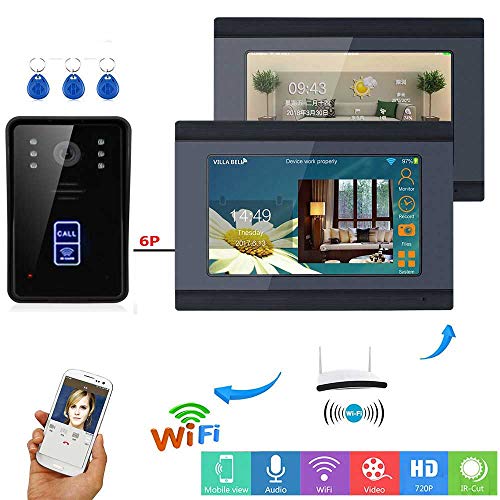 APP Control RFID Video Intercom 7 Zoll WiFi Wireless Video Türsprechanlage Türklingel Entsperren Intercom KIT 1 Kamera 2 Monitor