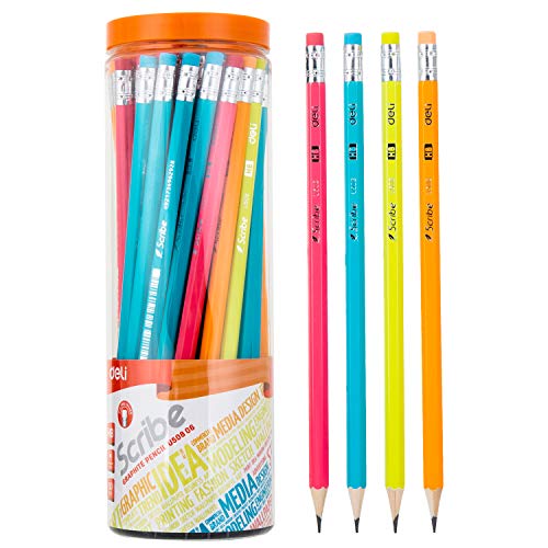 Deli Columnar Cased Pre-Sharpened Wooden #2 HB Pencils with Erasers, 50-Count