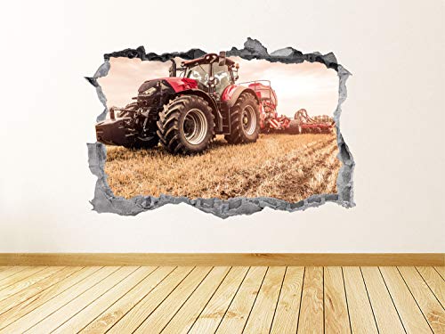 Tractor Wall Decal Art Smashed 3D Graphic Farm Red Tractor Wall Sticker Mural Poster Kids Room Wall Decor Gift Up405 (50"W X 34"H Inches) #TOP1