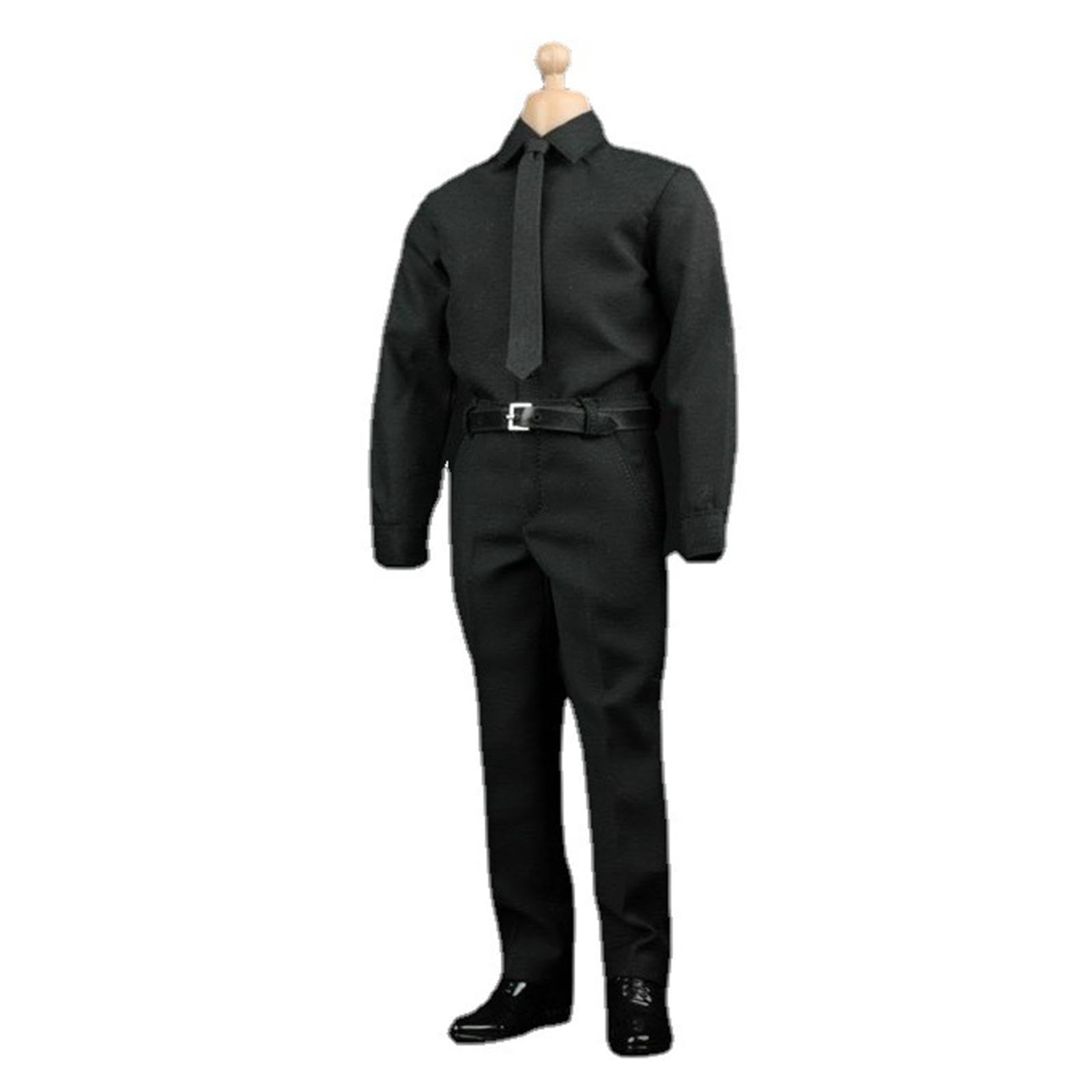 6 Teile Action Figuren Anzug Set Komplett mit Hemd Hose Schuhen Gürtel Krawatte Aus Stoff für Puppenliebhaber Modellsammlung, Schwarzes Hemd