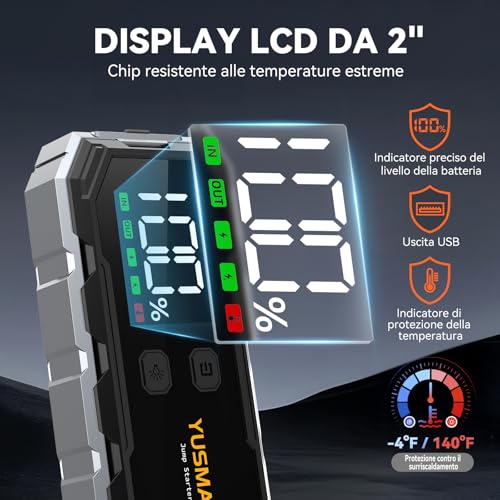Arrancador de baterias de coche para viajes y emergencias nocturnas con linterna LED 5