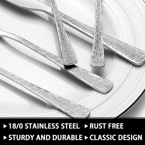 Image of 49-Piece Silverware Set with Organizer, Food-Grade Stainless Steel Flatware for 8, Cutlery Utensil Sets with Steak Knives, Rust-proof, Mirror Polished, Dishwasher Safe, Silver Tree Pattern