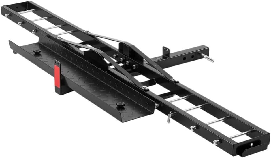 Healifty 600LBS Motorcycle Trailer Hitch Carrier Dirt Bike Scooter Hitch Mount Rack with Loading Ramp Anti-Tilt Locking Device Heavy Duty Steel Motorcycle Rack