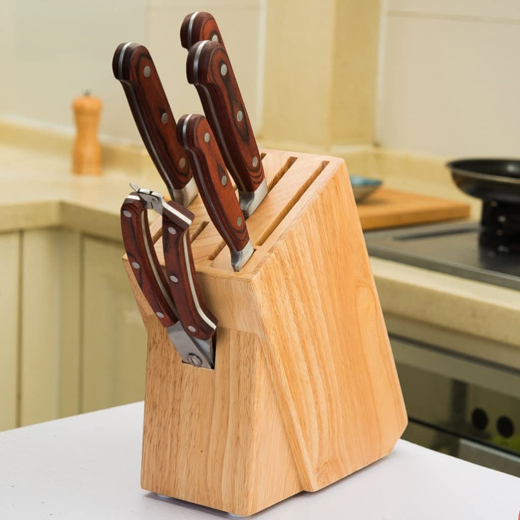 Bloque de Cuchillos Bloque de Cuchillo de Madera de Goma, 7 Orificios Tenedor de Cuchillo Universal sin Cuchillos con hornillo de Escenario de Escenario Suministros de Cocina Universal