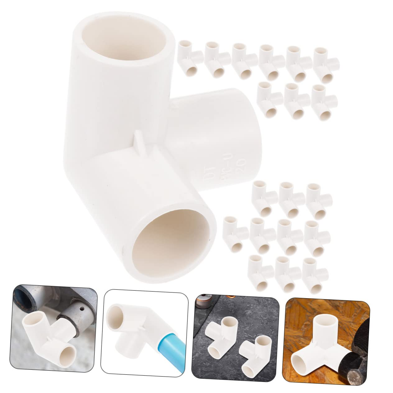 Hemobllo Giunto Corrugato in Pvc 3/4 Pollici Connettore Tee Resistente All’usura Facile da Installare per Raccordi Tubo Irrigazione Struttura Supporto Giardino 20 Pezzi