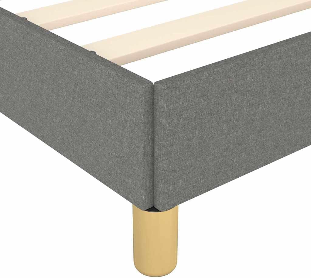Bed Frame Twin XL Dark Grey Polyester Fabric, Plywood Slatted Platform Foundation with Sturdy Durable Heavy-Duty Construction for Modern Minimalist Bedroom Mattress Support