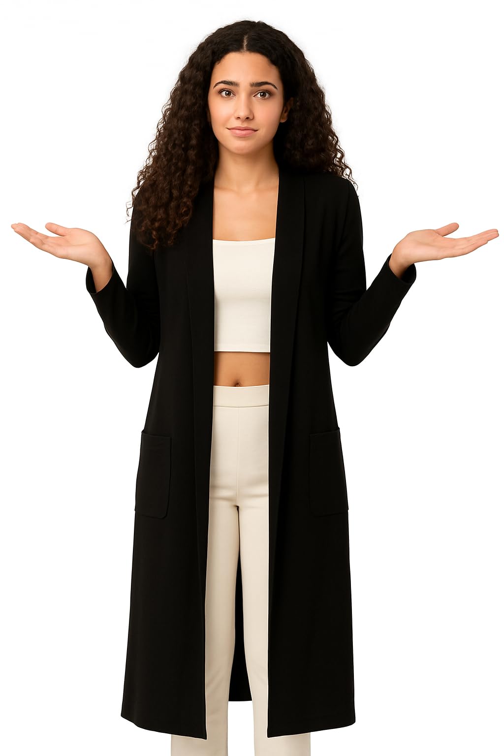 Women’s Long Shrug with Pockets – Stylish Open Front Winter Layer for Casual & Office Wear