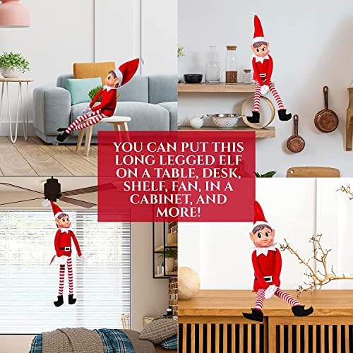 WHITE HILL 2X Elves Behaving Badly With Velcro in Hands - Long Legged Elf Soft Plush Toy - Christmas Novelty Toys - Elf with Hat & Tag for Christmas Holiday New Year Decoration Gift(Pack Of 2)