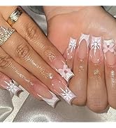 Mkwntg Christmas Press on Nails medium Square Fake Nails with 3D Pink Bow Charms Design Glossy Pi...