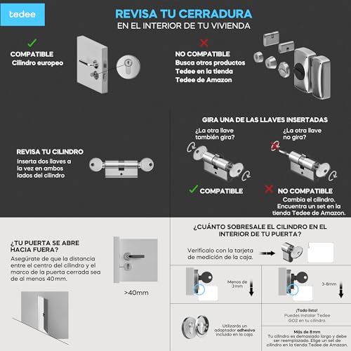 tedee GO2 Alu Cerradura inteligente con WiFi y Bluetooth aplicación para Acceso Remoto, Cerradura Inteligente con Desbloqueo automático Alexa Google Smart Home - imagen 8